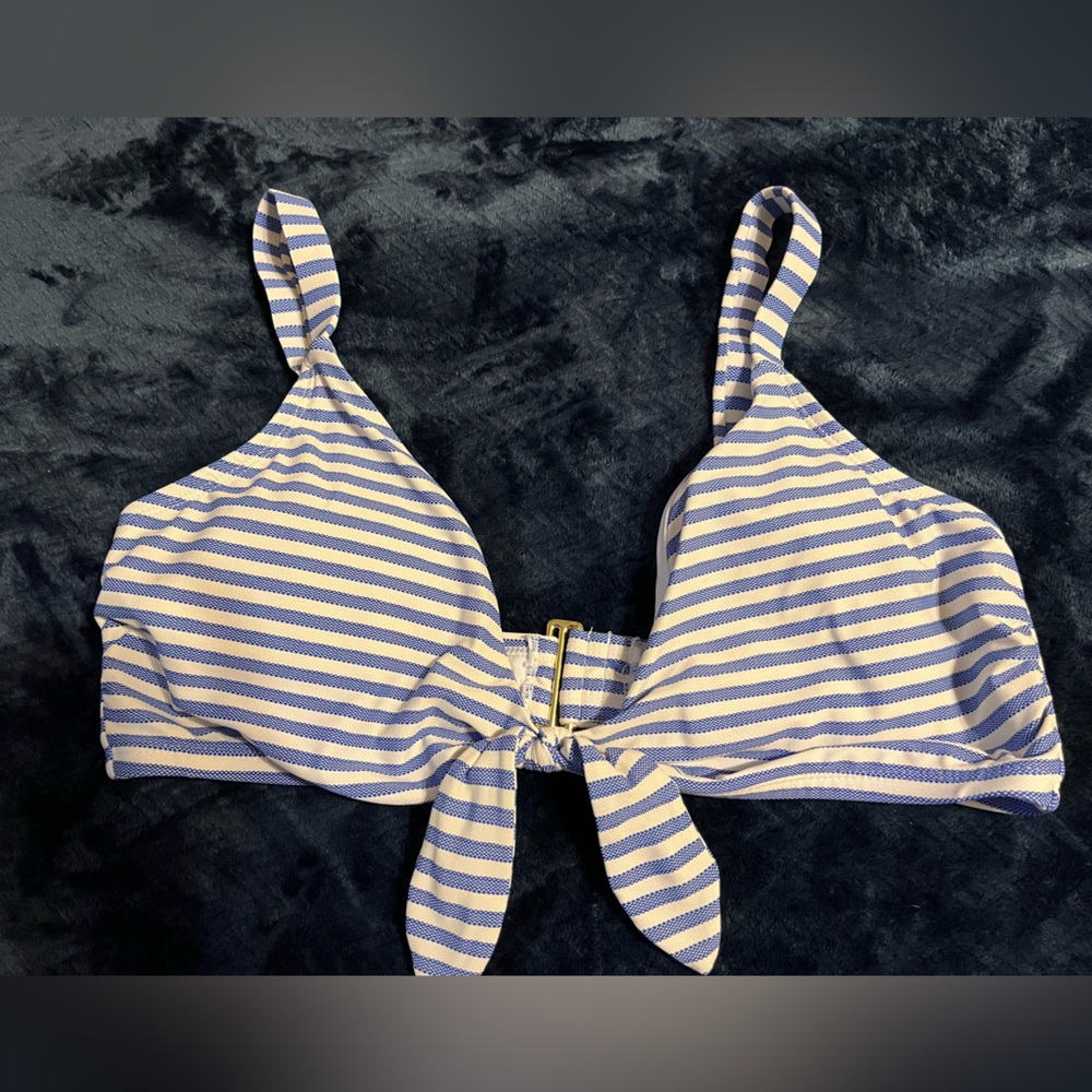Time and Tru Nautical Blue and White Stripe Bikini Top 1X